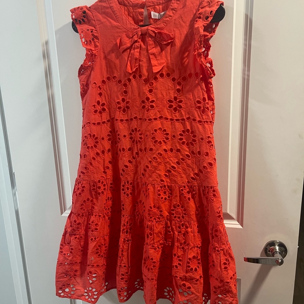 Zara Kids Red Floral Eyelet Dress